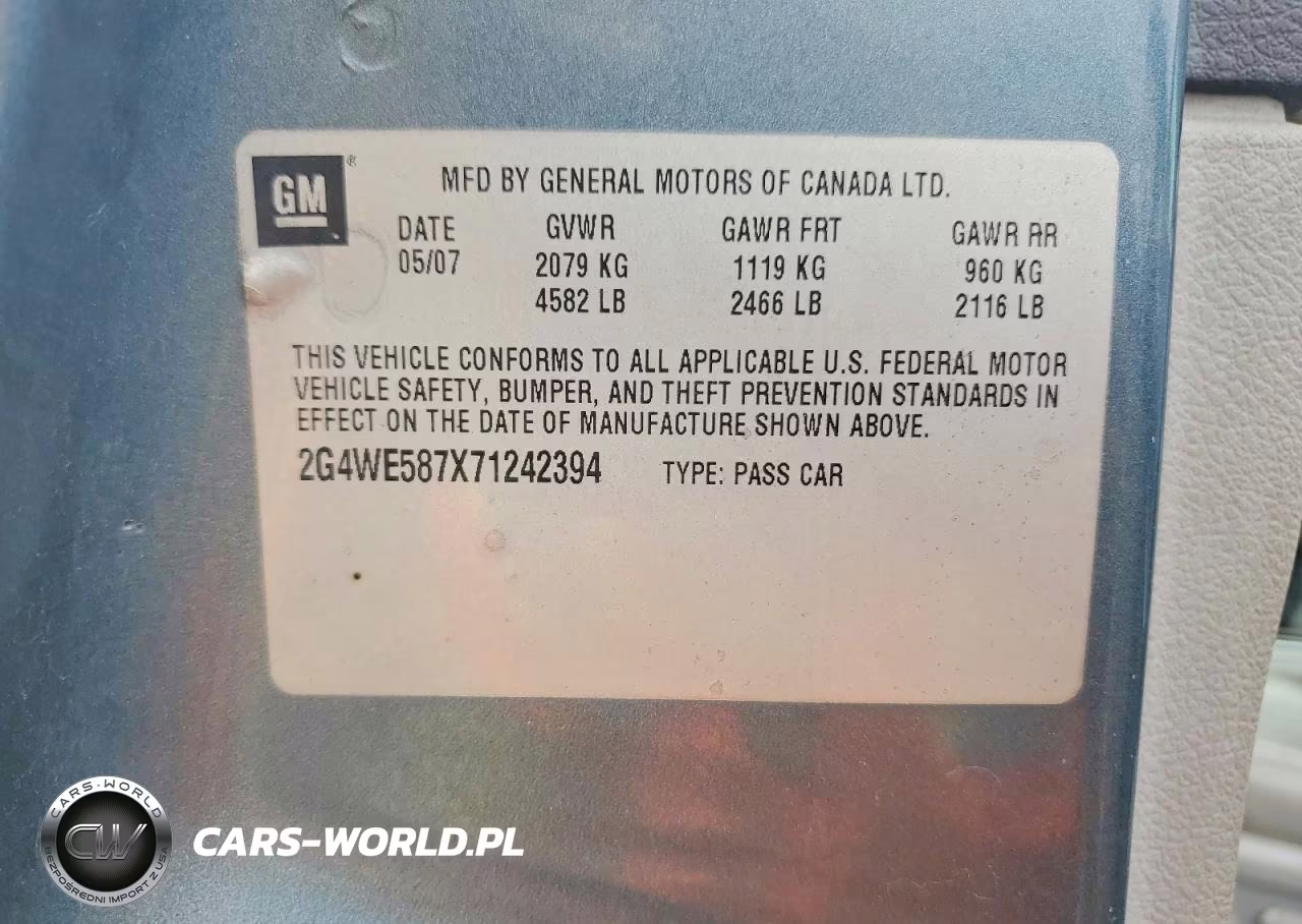 2007 Buick Lacrosse Cxs VIN:2G4WE587X71242394 - 12