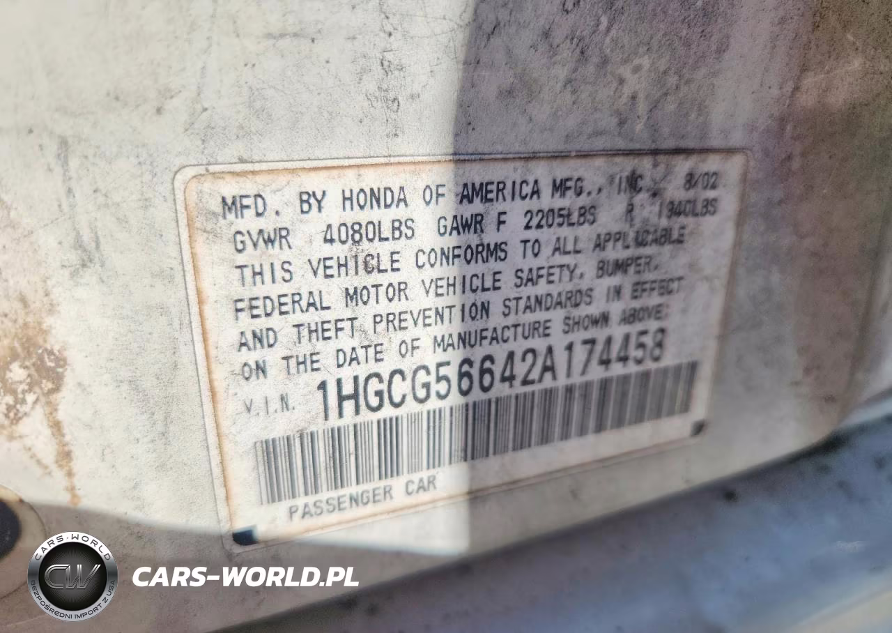 2002 Honda Accord Ex VIN:1HGCG56642A174458 - 12