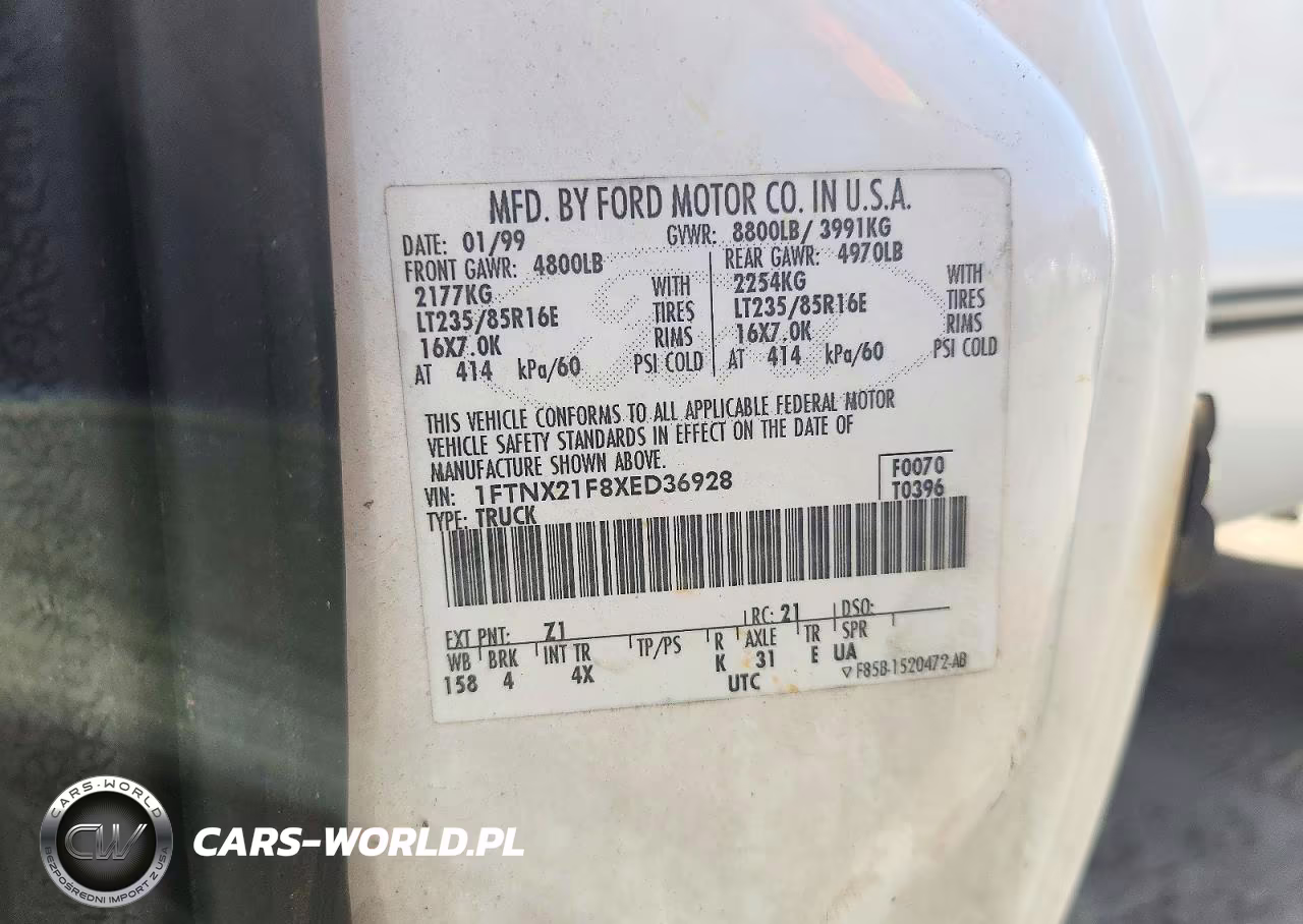 1999 Ford F250 Super Duty VIN:1FTNX21F8XED36928 - 13