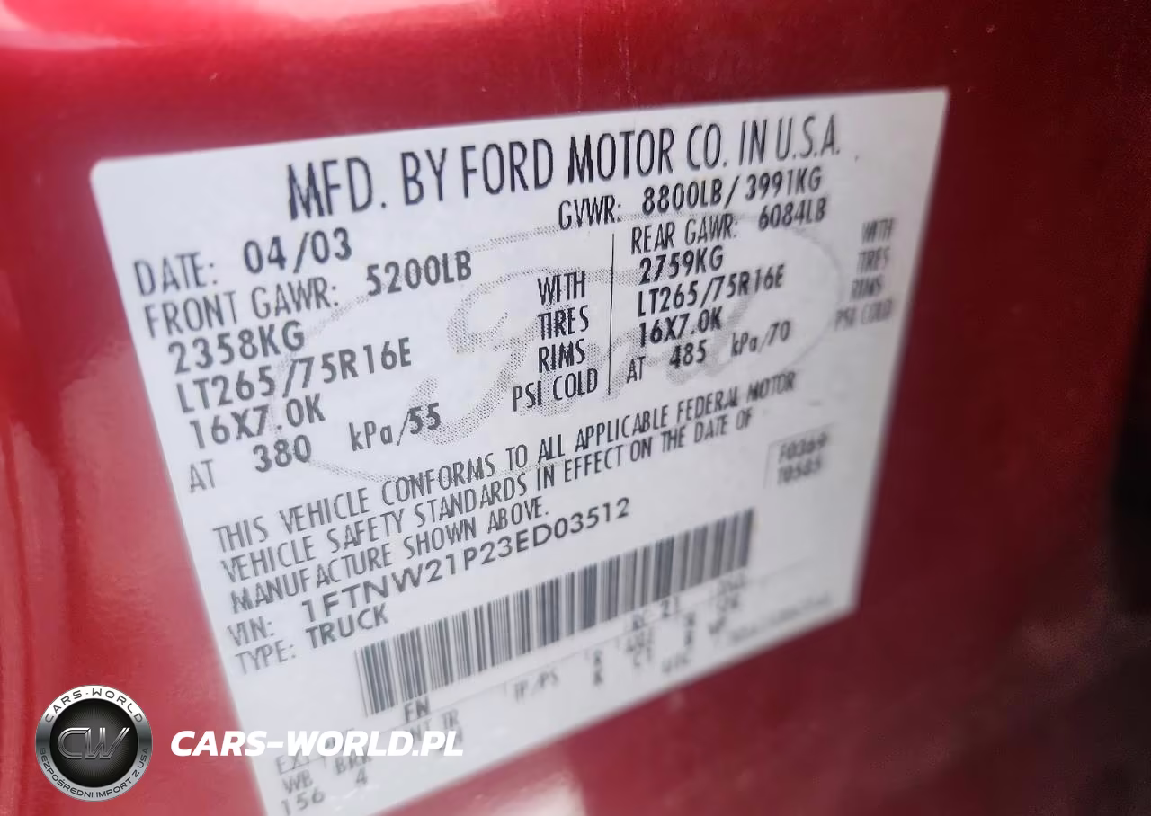 2003 Ford F250 Super Duty VIN:1FTNW21P23ED03512 - 12