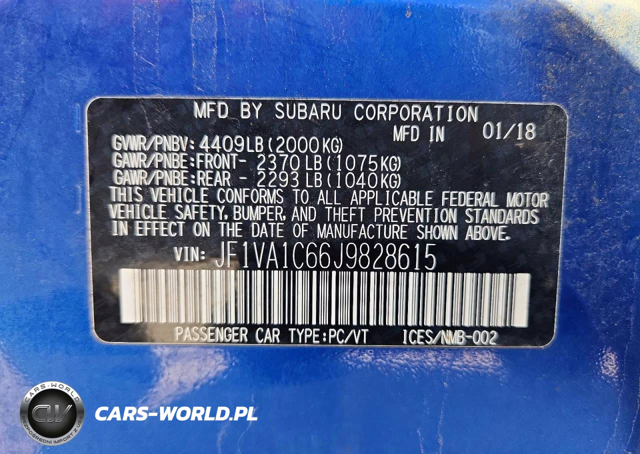 2018 Subaru Wrx Premium VIN:JF1VA1C66J9828615 - 12