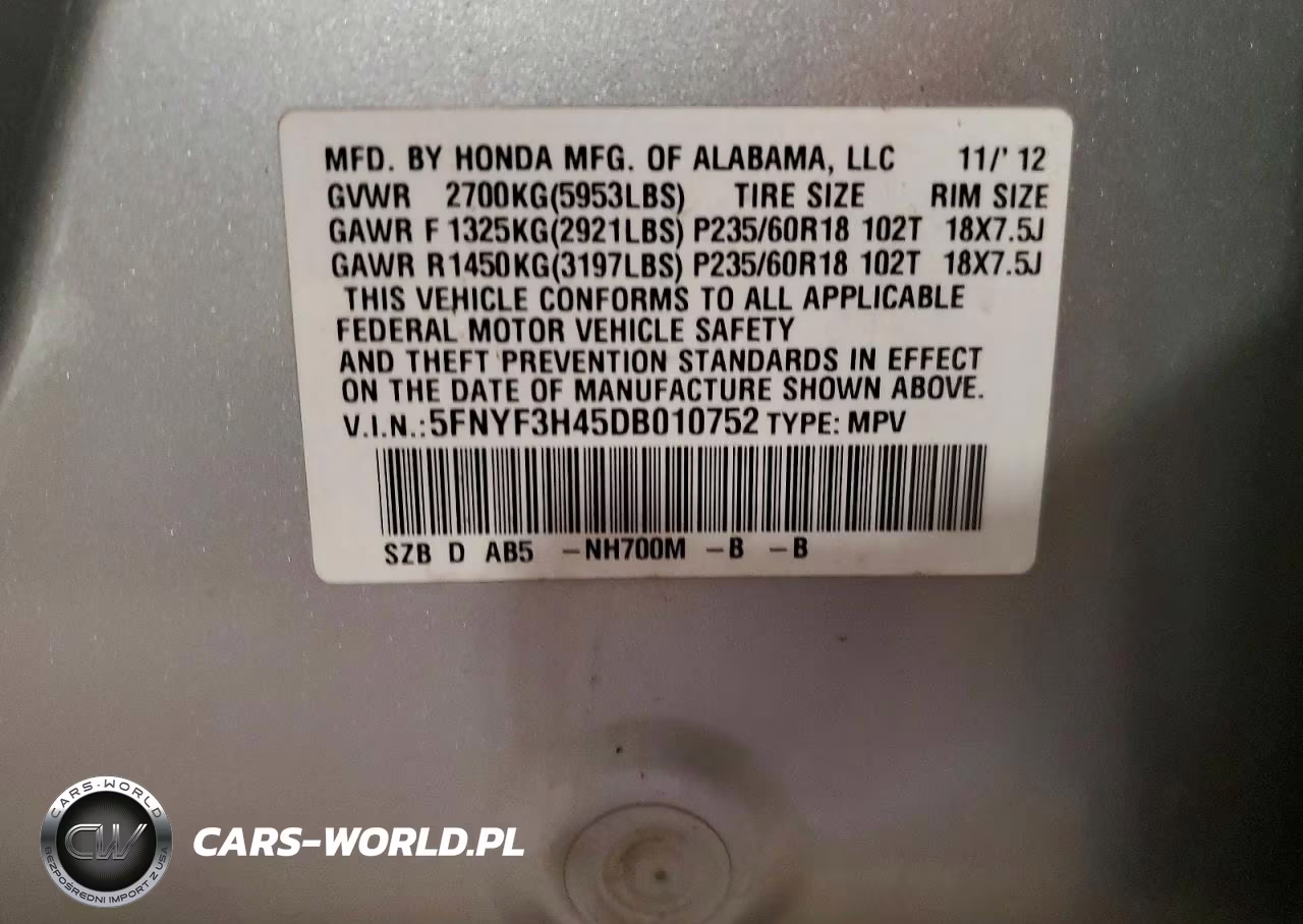 2013 Honda Pilot Ex VIN:5FNYF3H45DB010752 - 13