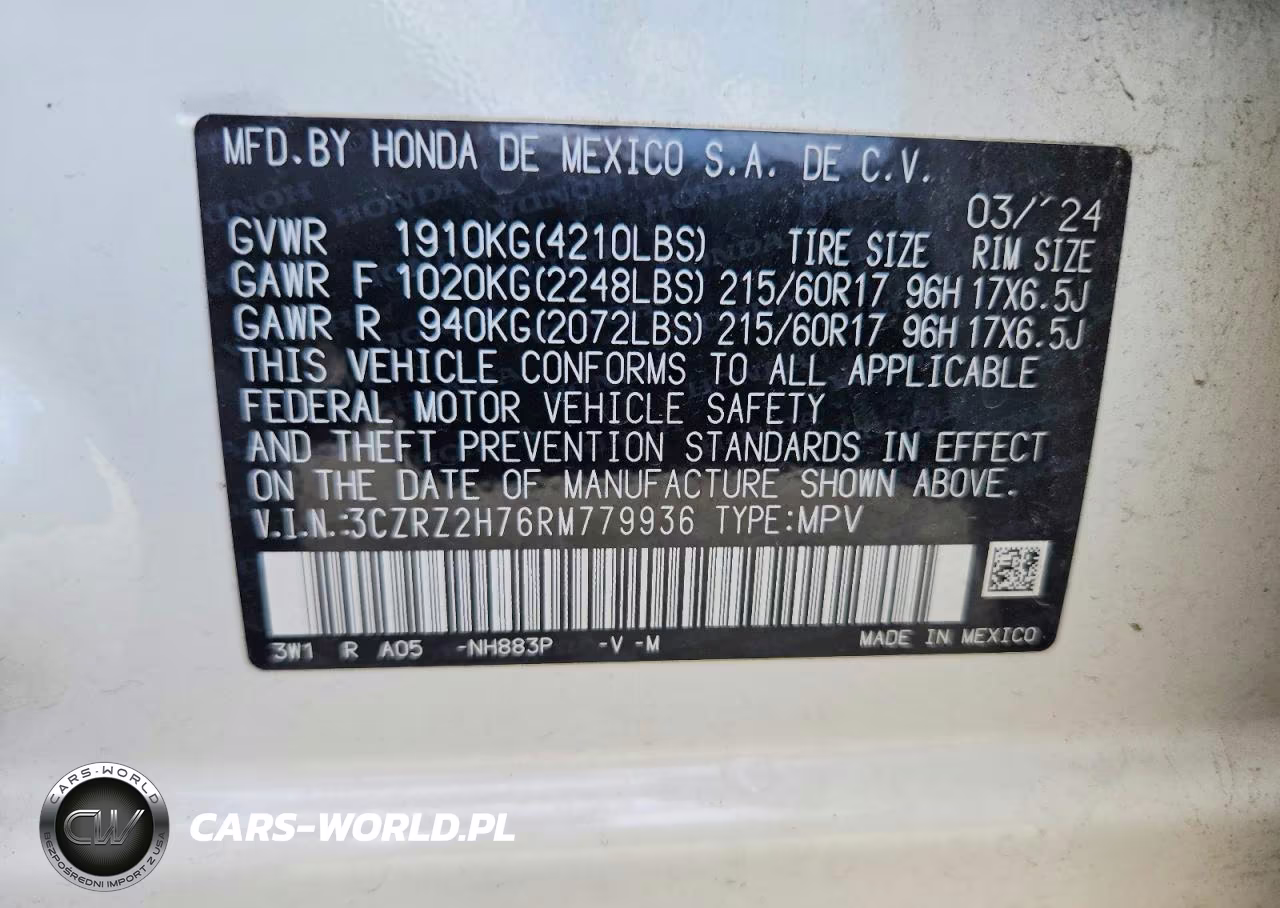 2024 Honda Hr-V Exl VIN:3CZRZ2H76RM779936 - 12