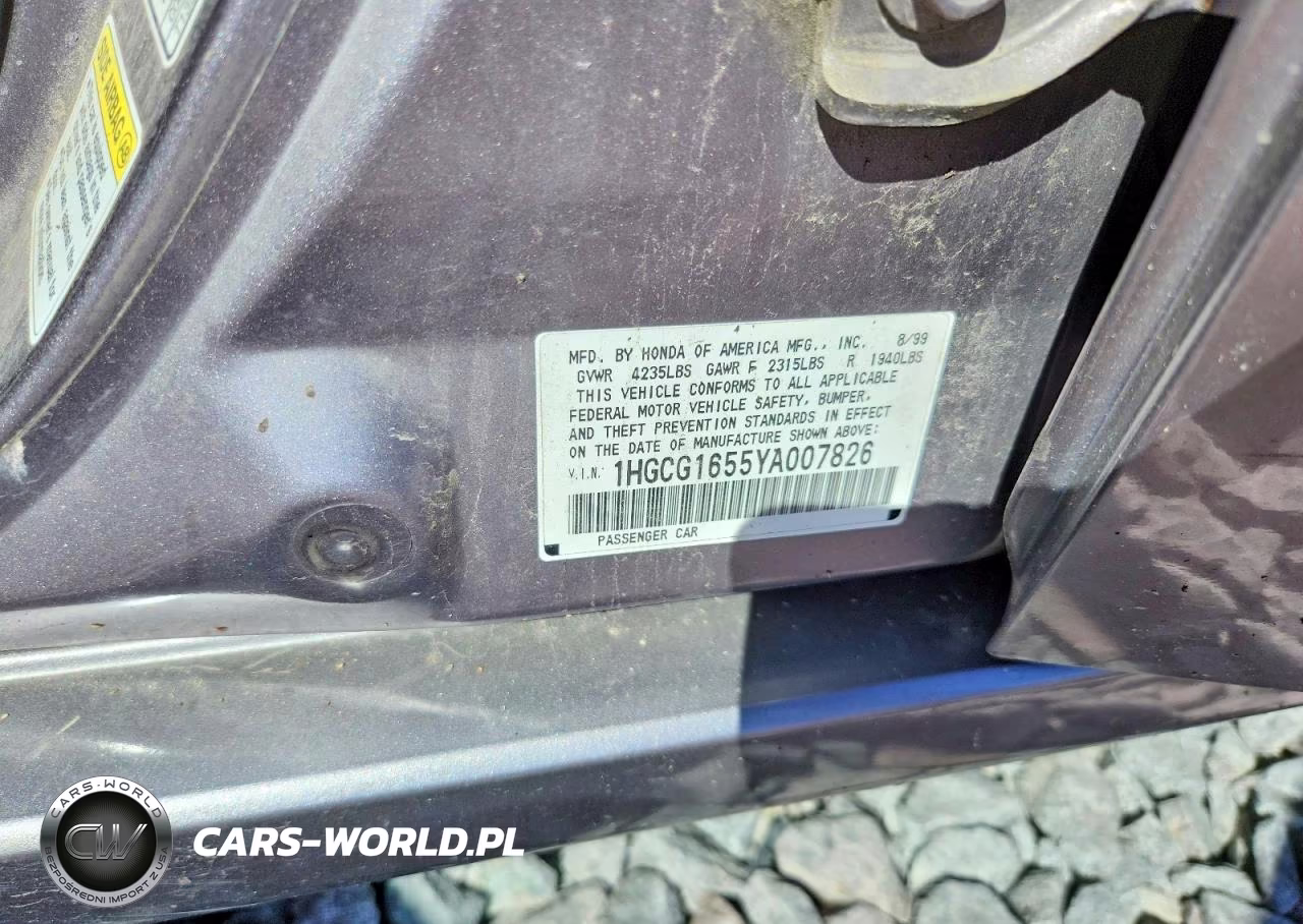 2000 Honda Accord Ex VIN:1HGCG1655YA007826 - 12
