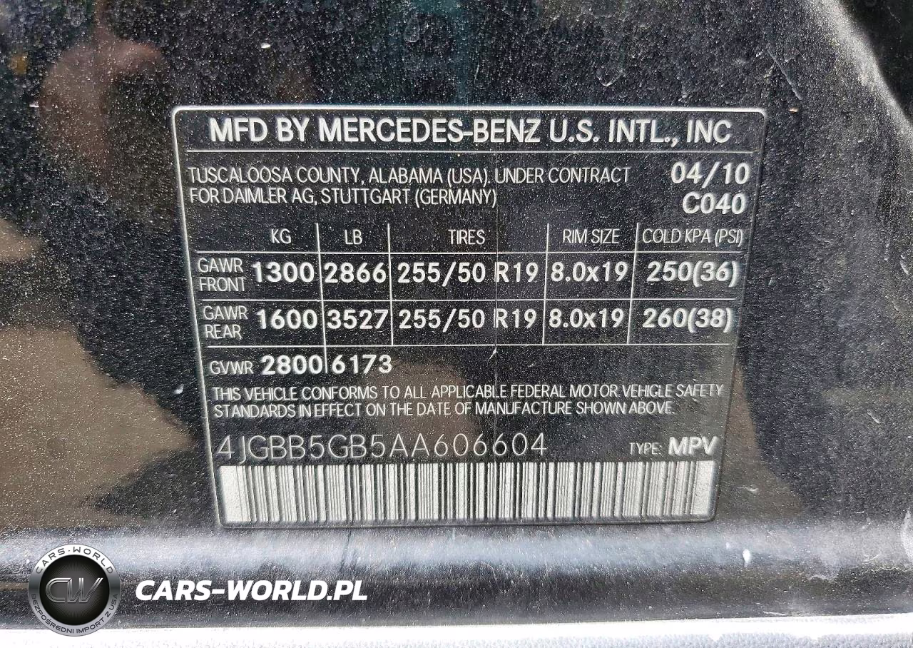 2010 Mercedes-Benz Ml 350 VIN:4JGBB5GB5AA606604 - 13