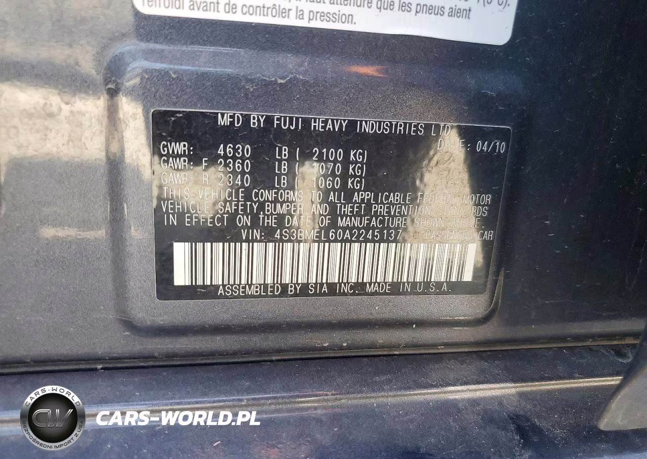 2010 Subaru Legacy 3.6R Limited VIN:4S3BMEL60A2245137 - 12