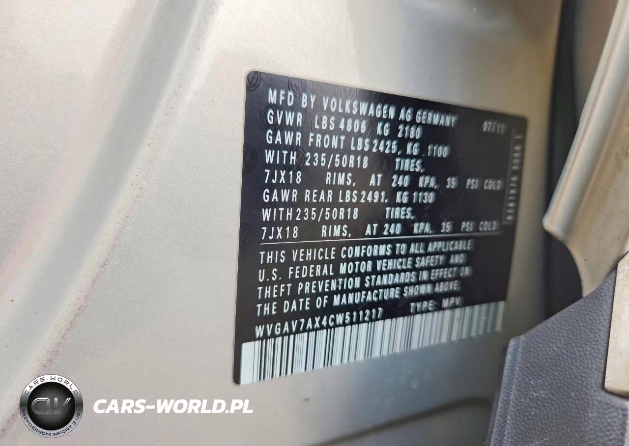 2012 Volkswagen Tiguan S VIN:WVGAV7AX4CW511217 - 13