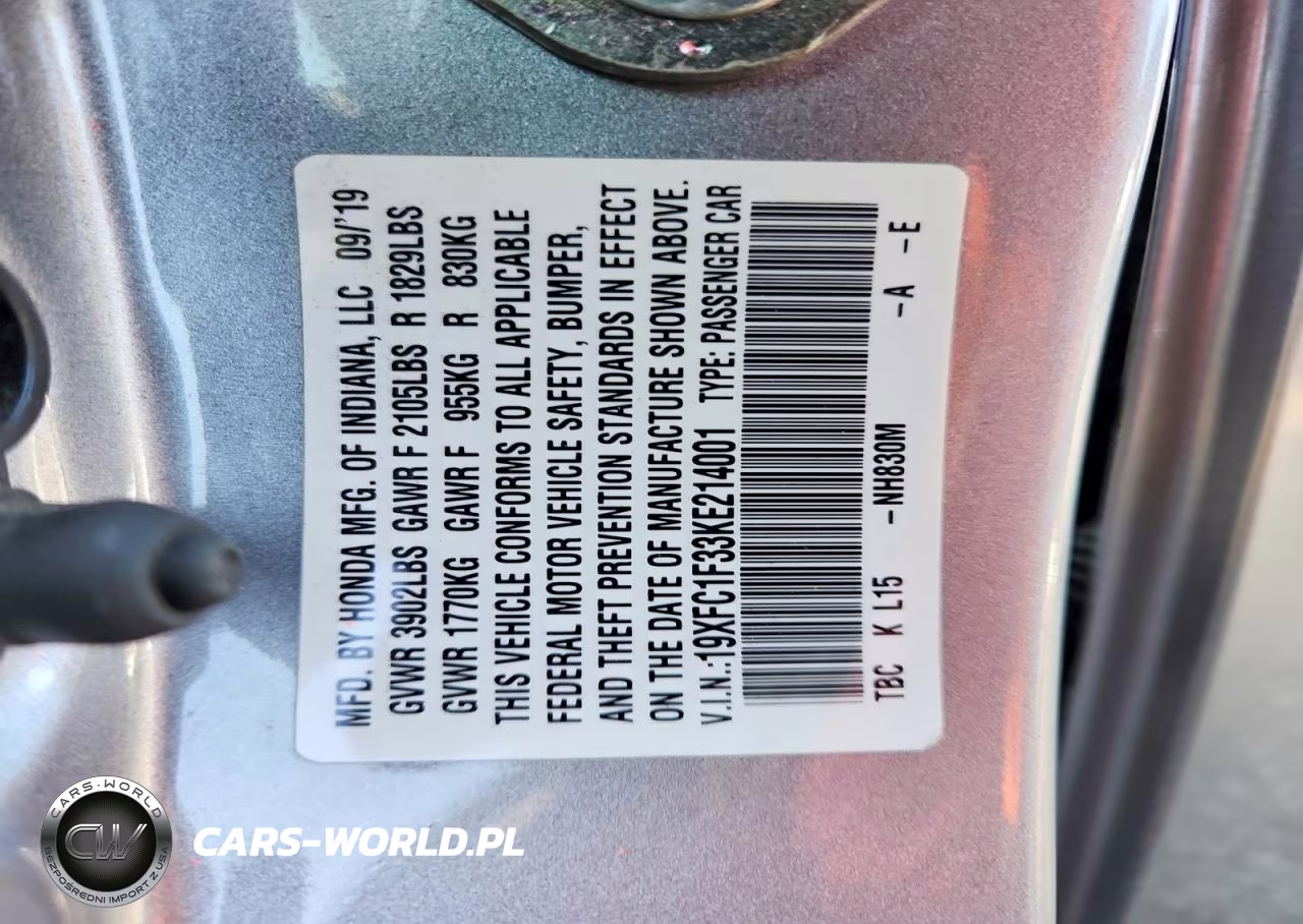 2019 Honda Civic Ex VIN:19XFC1F33KE214001 - 12