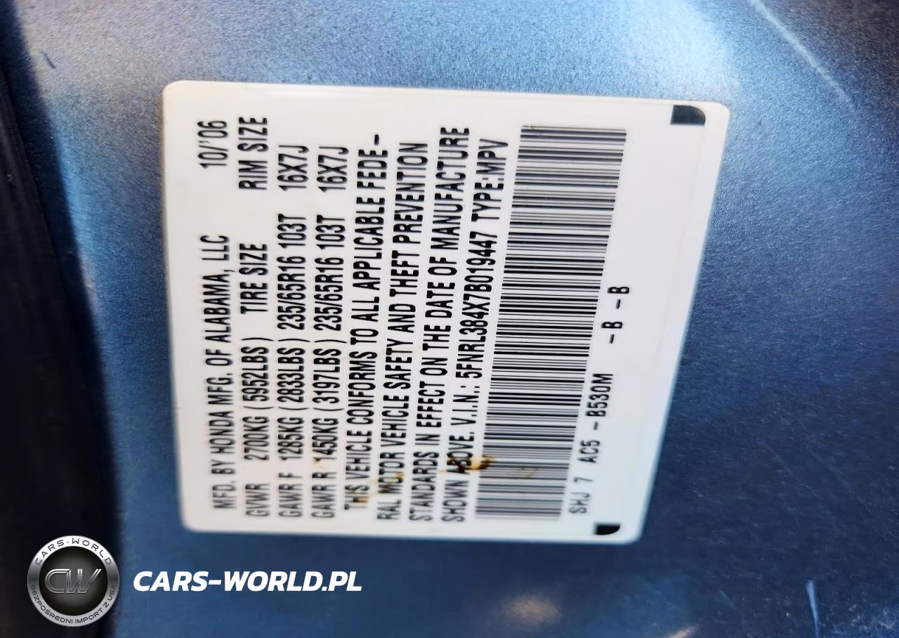 2007 Honda Odyssey Ex VIN:5FNRL384X7B019447 - 13