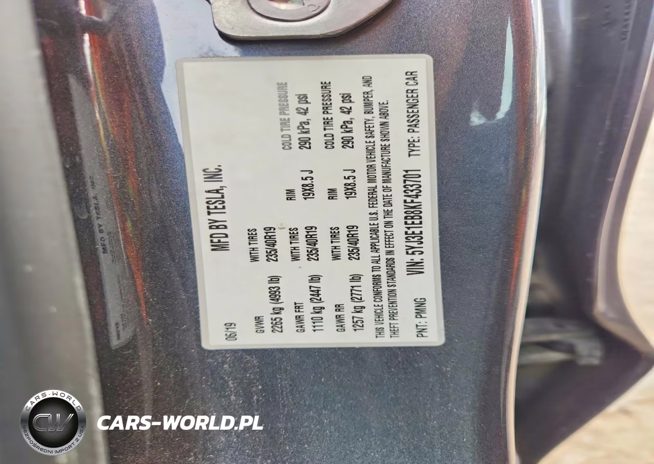 2019 Tesla Model 3 VIN:5YJ3E1EB8KF433701 - 12