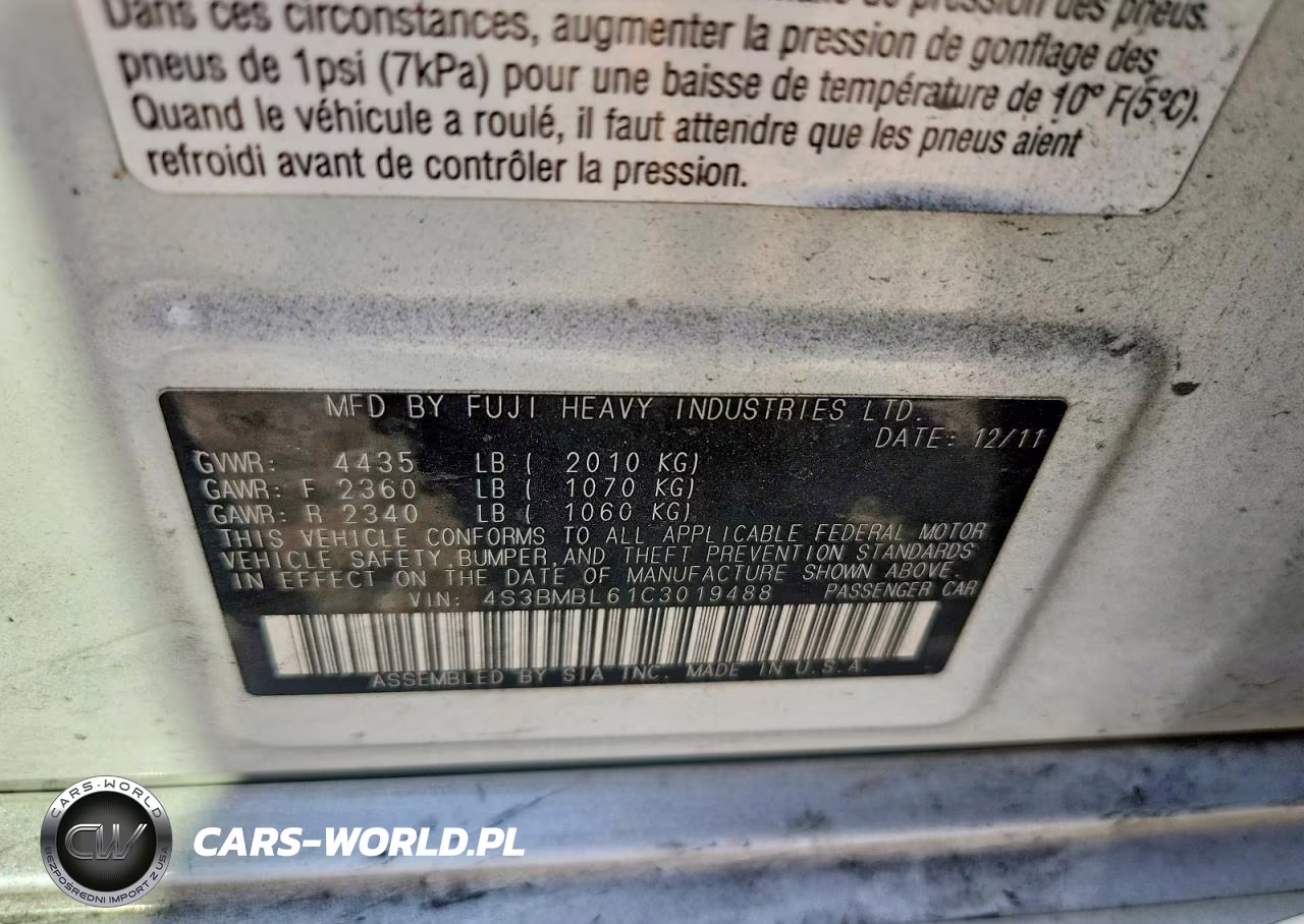 2012 Subaru Legacy 2.5I Limited VIN:4S3BMBL61C3019488 - 12