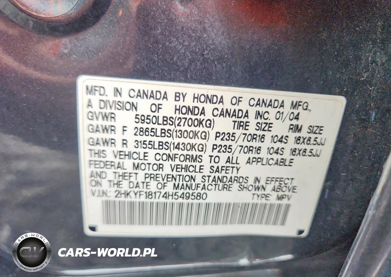 2004 Honda Pilot Lx VIN:2HKYF18174H549580 - 13