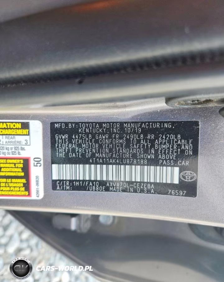 2020 Toyota Camry L VIN:4T1A11AK4LU878188 - 12