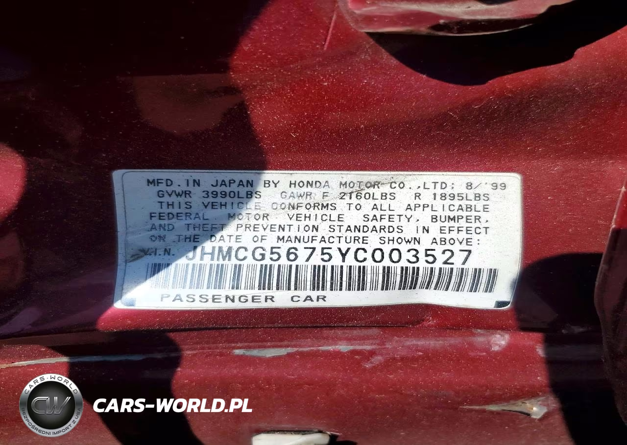 2000 Honda Accord Se VIN:JHMCG5675YC003527 - 13