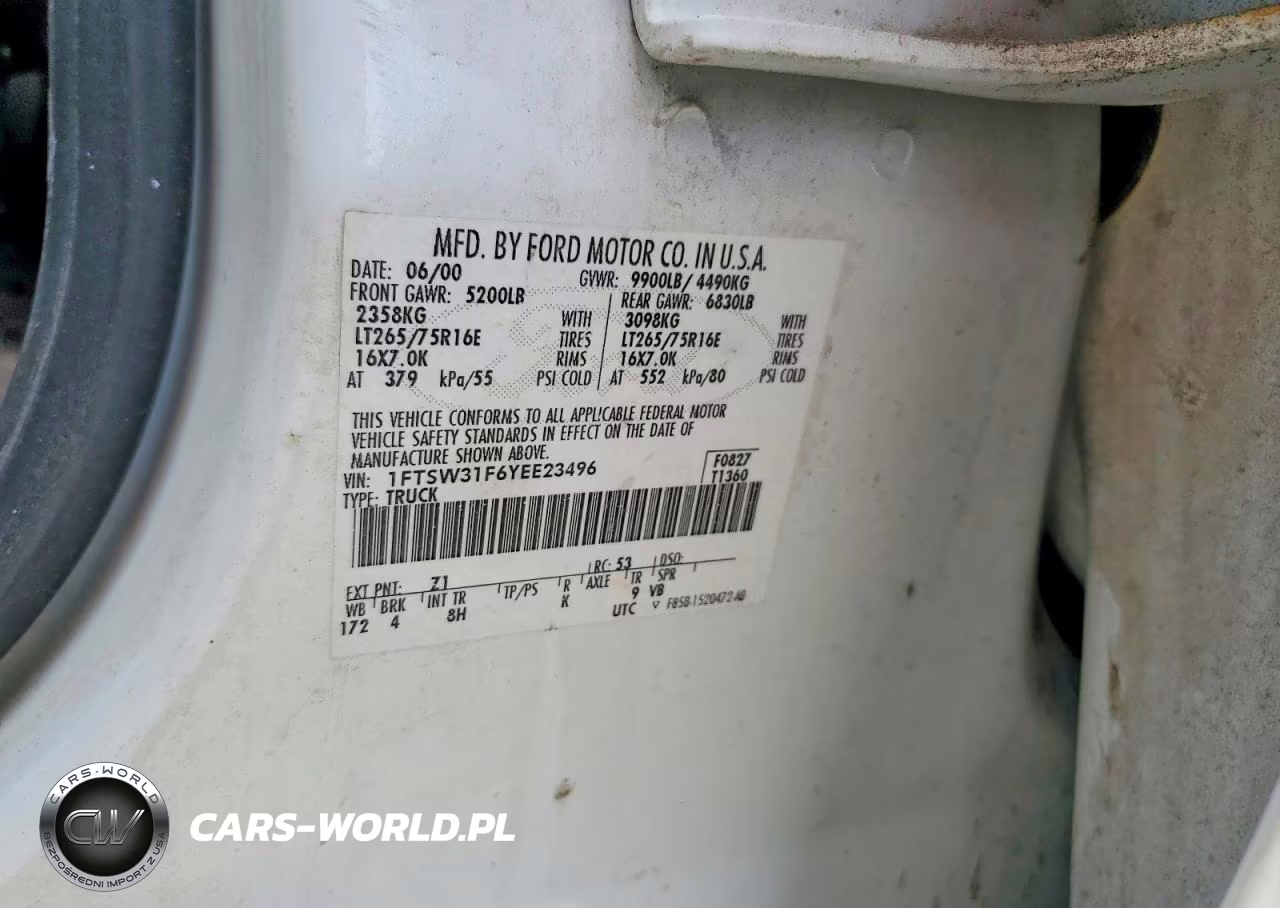 2000 Ford F350 Srw Super Duty VIN:1FTSW31F6YEE23496 - 12