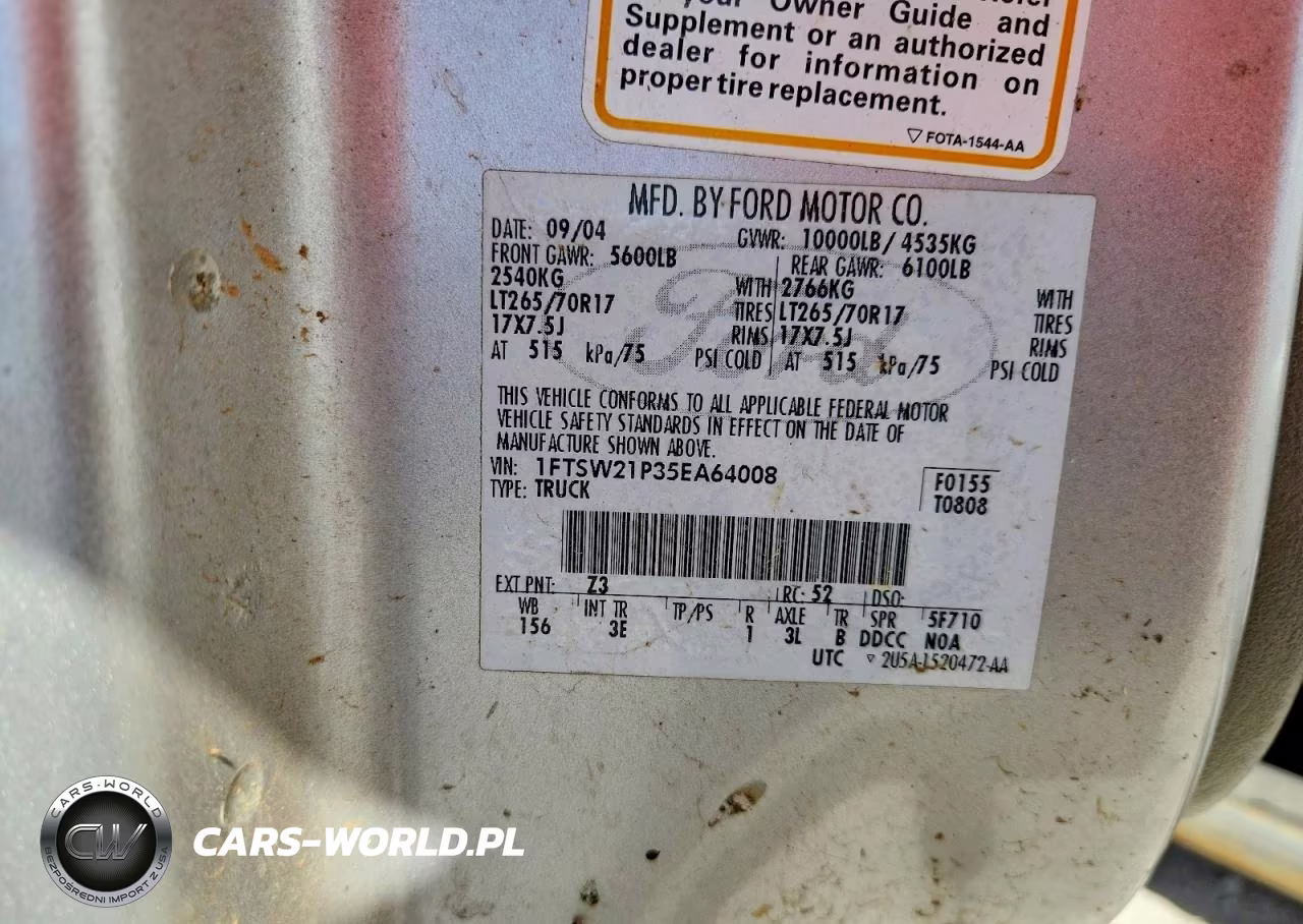 2005 Ford F250 Super Duty VIN:1FTSW21P35EA64008 - 12