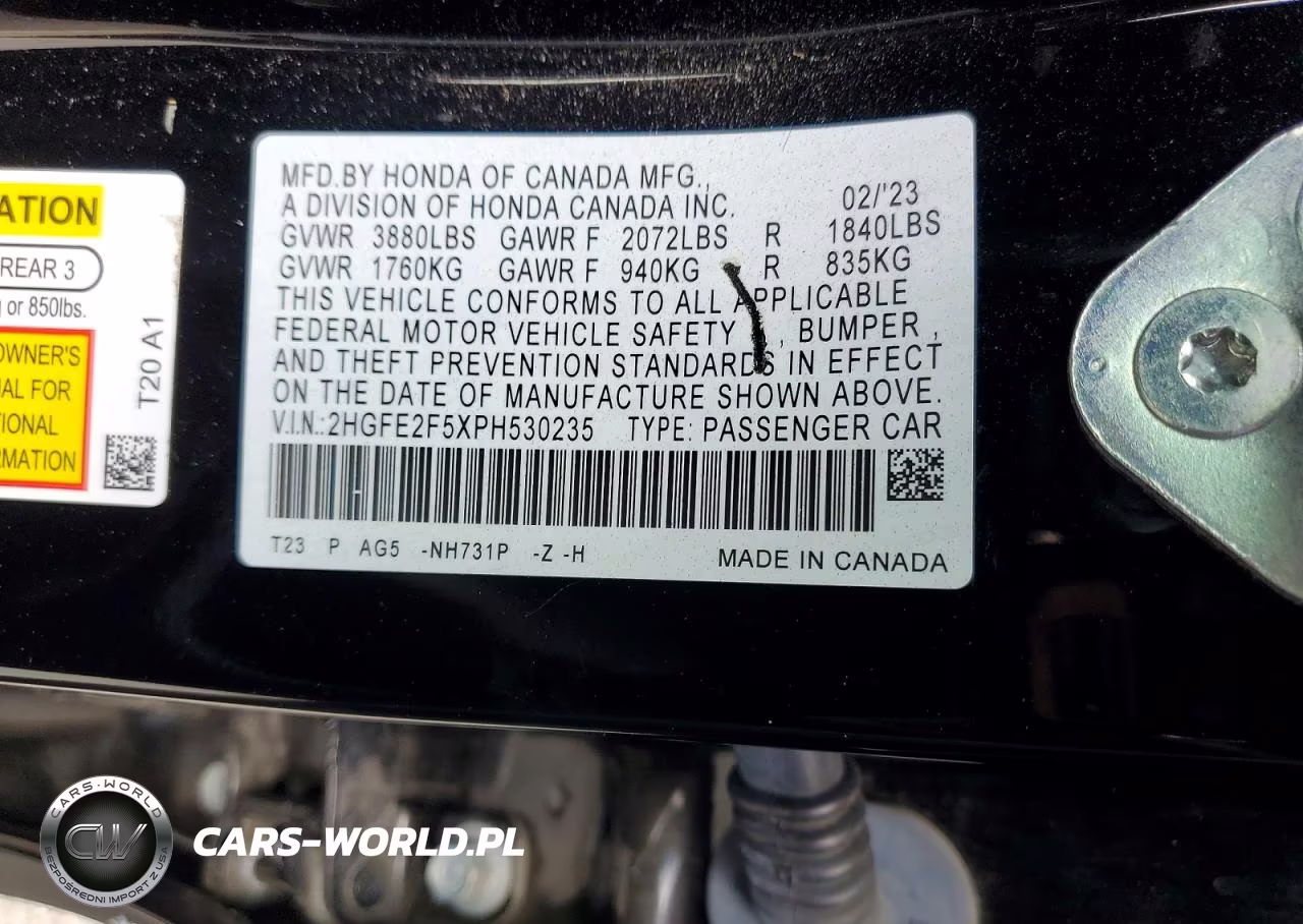 2023 Honda Civic Sport VIN:2HGFE2F5XPH530235 - 12