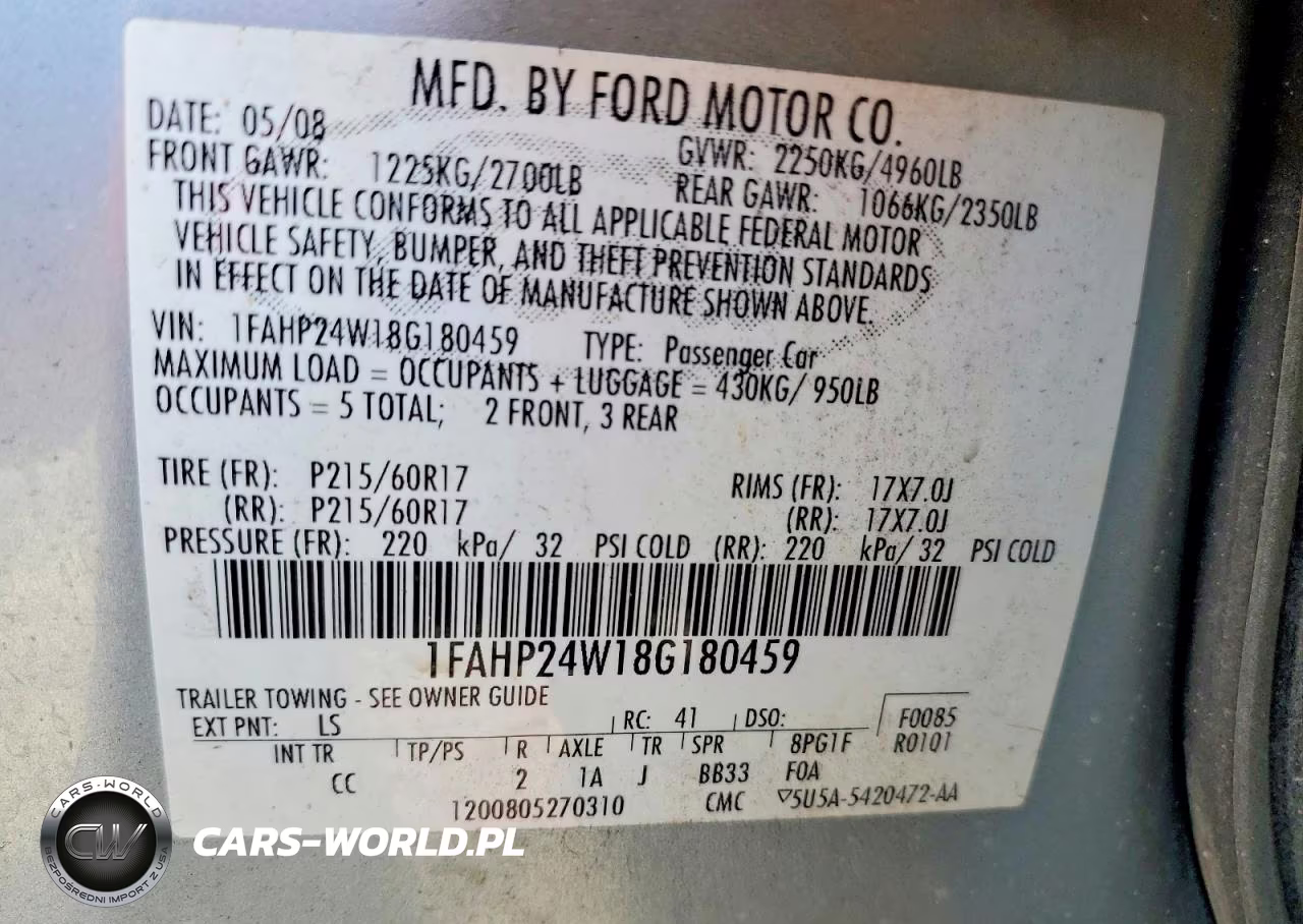 2008 Ford Taurus Sel VIN:1FAHP24W18G180459 - 12