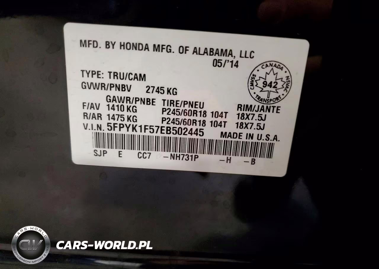 2014 Honda Ridgeline Rtl VIN:5FPYK1F57EB502445 - 12