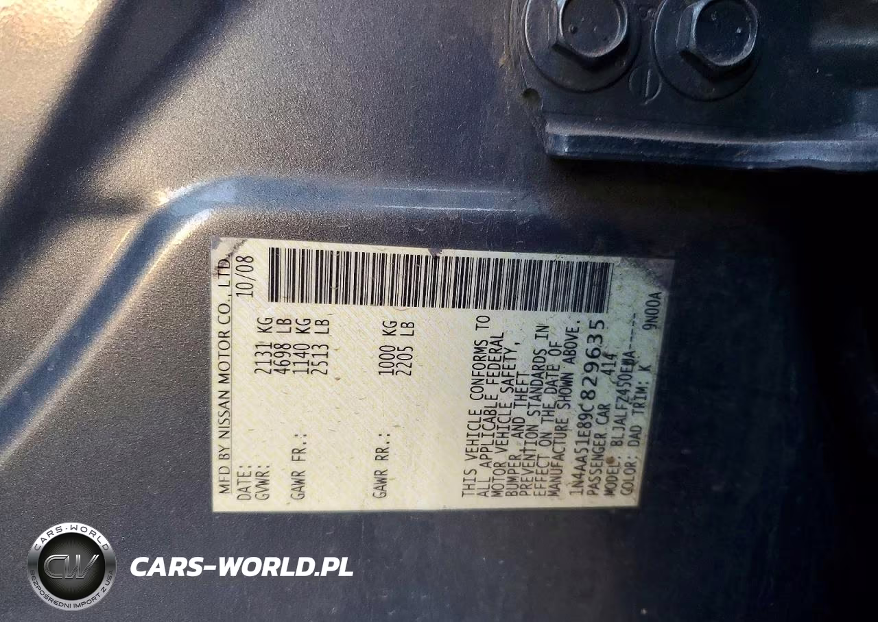 2009 Nissan Maxima 3.5 S VIN:1N4AA51E89C829635 - 12