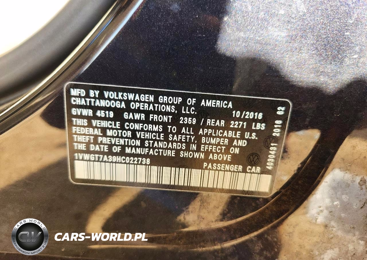 2017 Volkswagen Passat Se VIN:1VWGT7A39HC022738 - 12