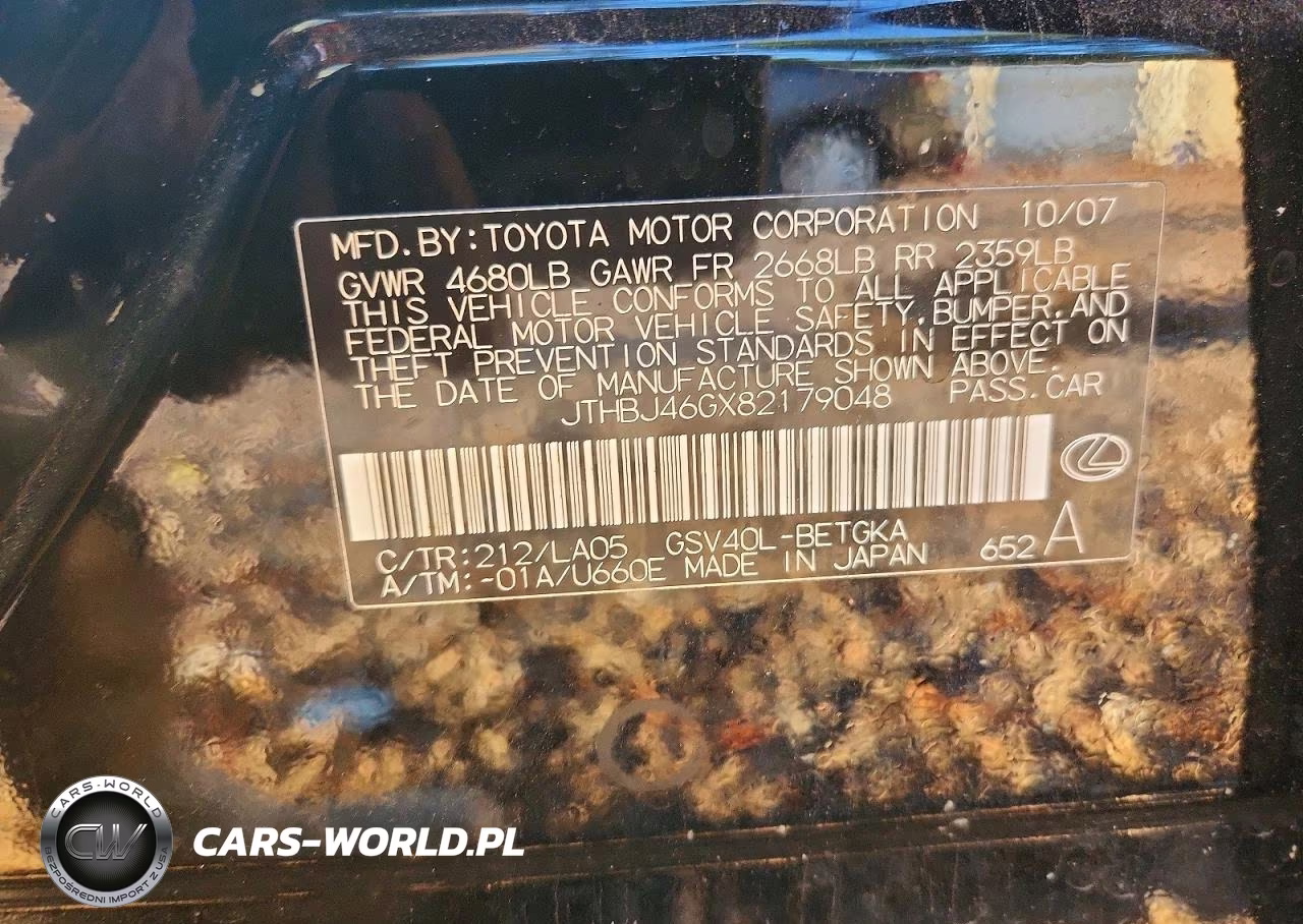2008 Lexus Es 350 VIN:JTHBJ46GX82179048 - 12