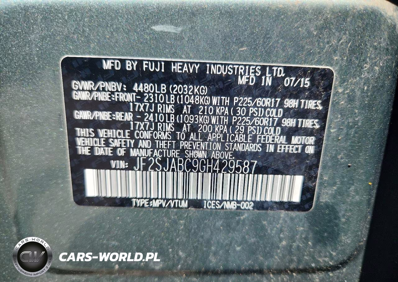 2016 Subaru Forester 2.5I VIN:JF2SJABC9GH429587 - 13