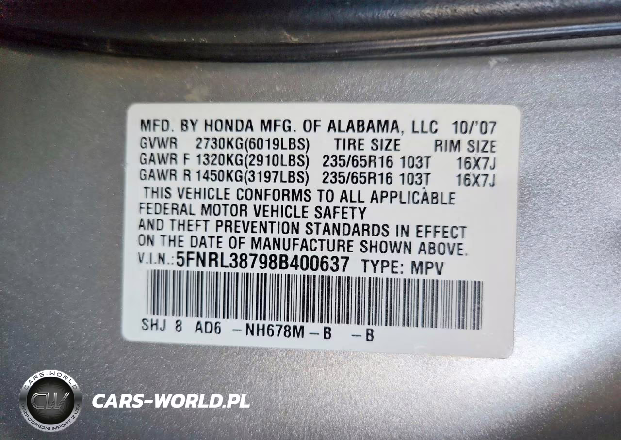 2008 Honda Odyssey Exl VIN:5FNRL38798B400637 - 13