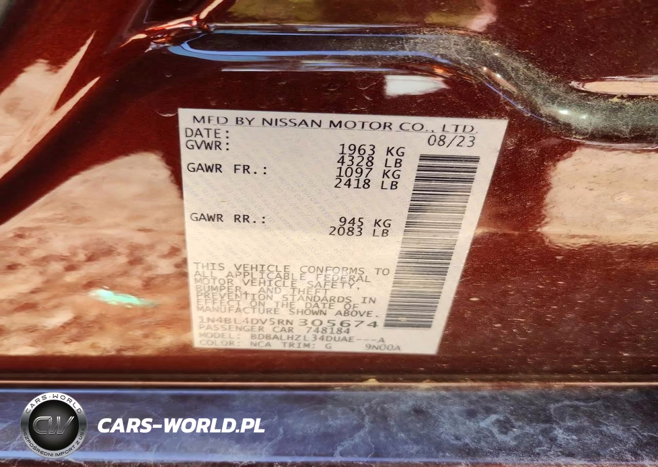 2024 Nissan Altima Sv VIN:1N4BL4DV5RN305674 - 12