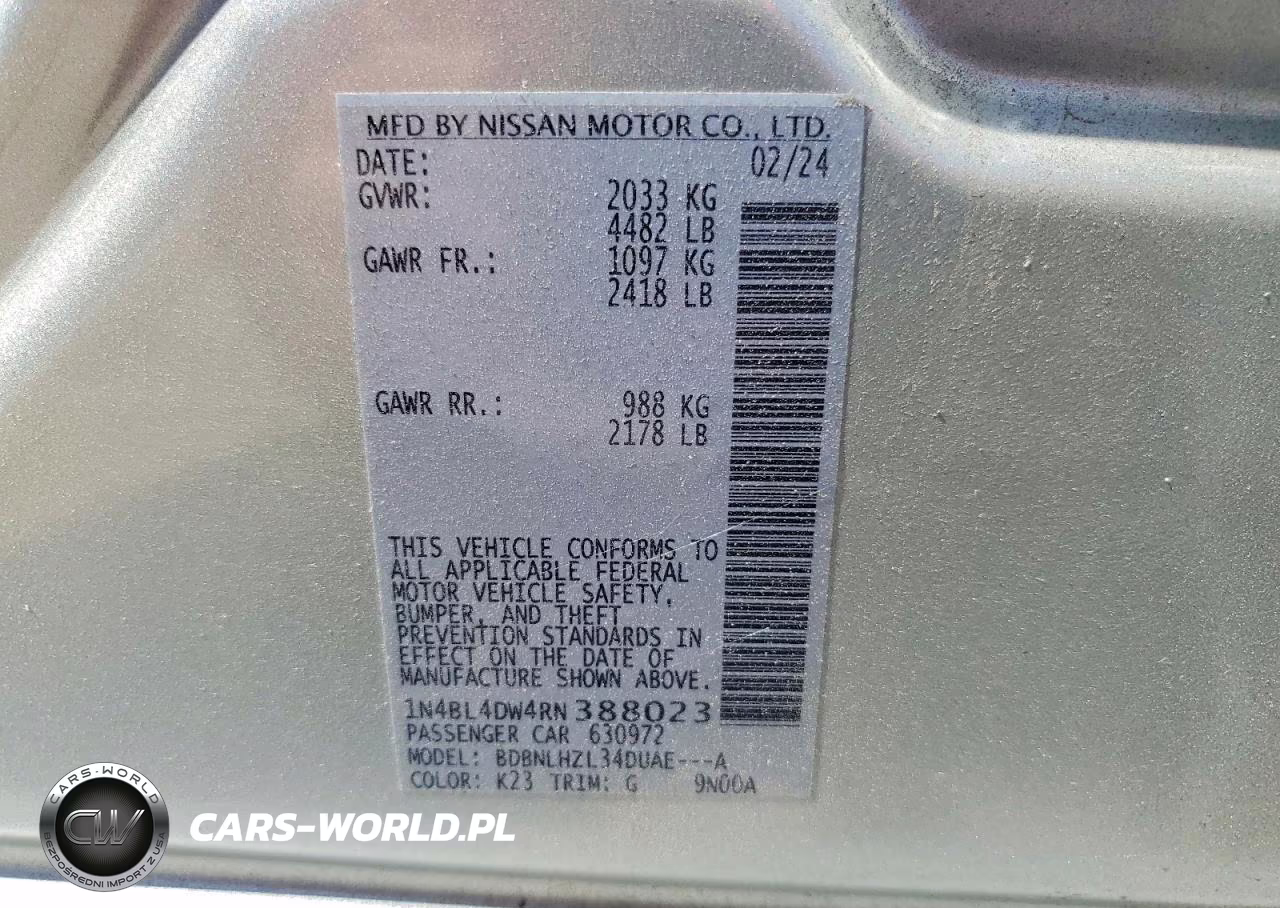2024 Nissan Altima Sv VIN:1N4BL4DW4RN388023 - 13