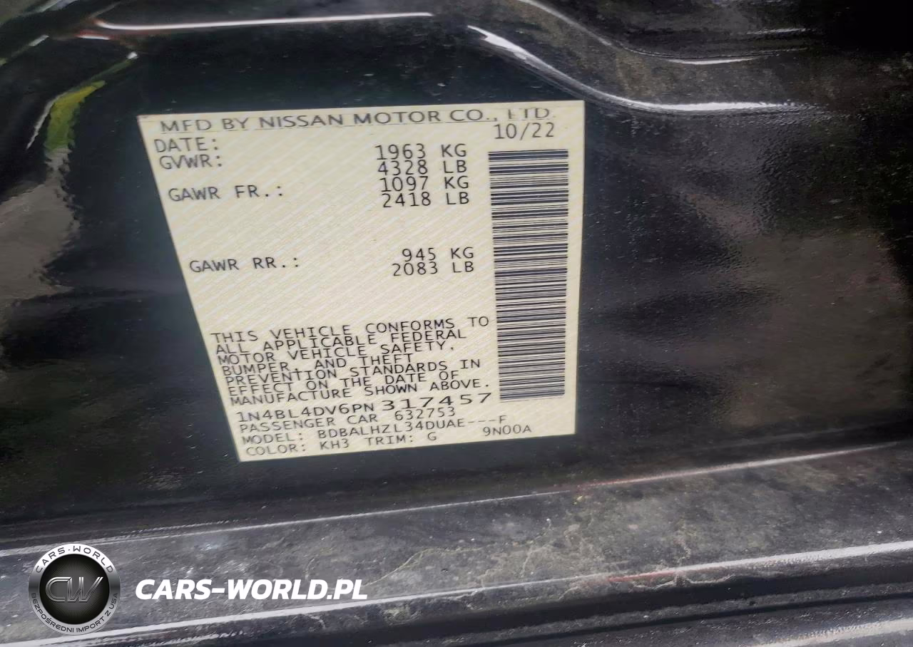 2023 Nissan Altima Sv VIN:1N4BL4DV6PN317457 - 12