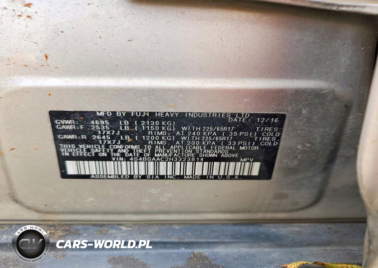 2017 Subaru Outback 2.5I VIN:4S4BSAAC2H3323814 - 13