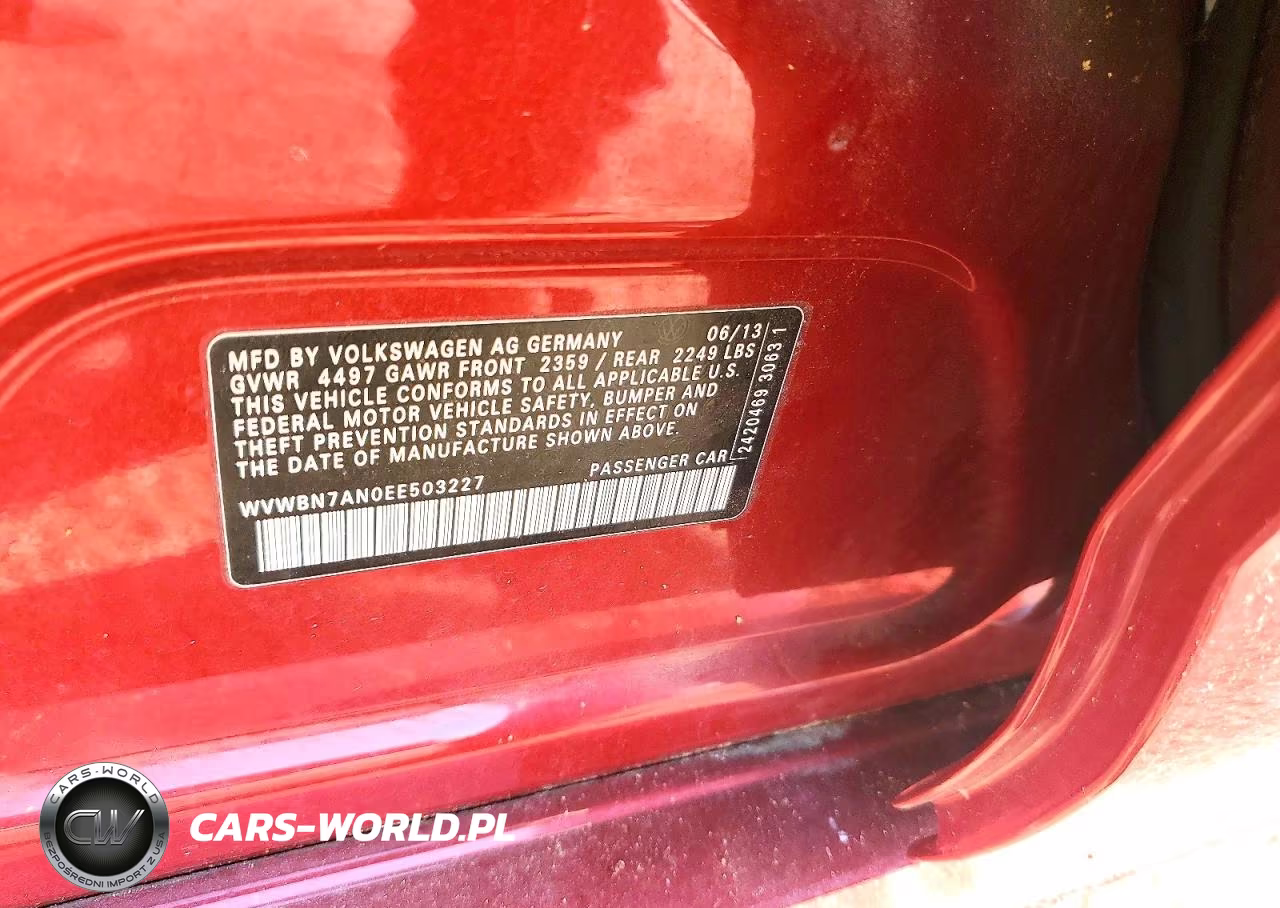 2014 Volkswagen Cc Sport VIN:WVWBN7AN0EE503227 - 12