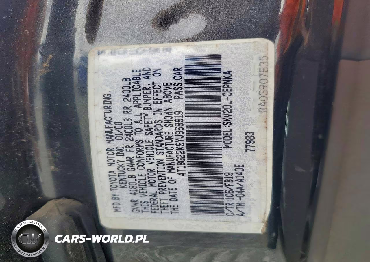 2000 Toyota Camry Le VIN:4T1BG22K9YU968919 - 12