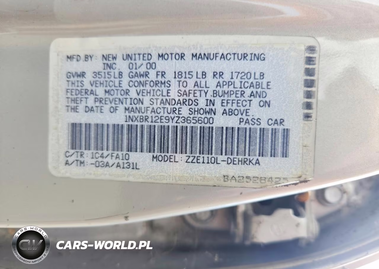 2000 Toyt Corolla VIN:1NXBR12E9YZ365600 - 12