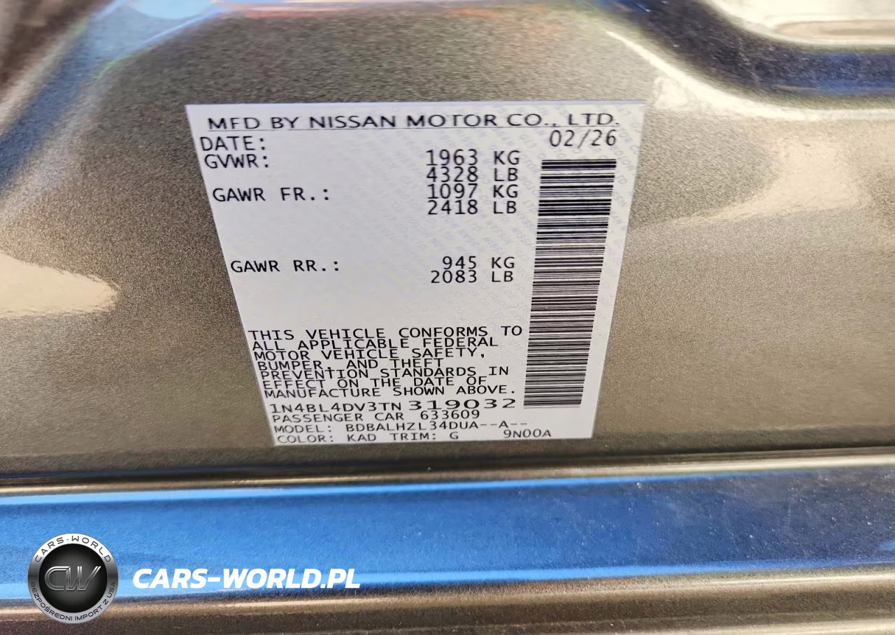 2026 Nissan Altima Sv VIN:1N4BL4DV3TN319032 - 12
