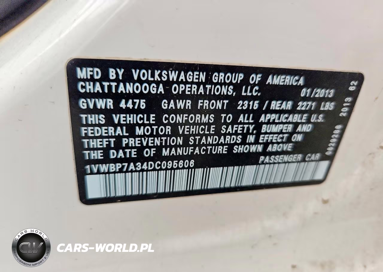 2013 Volkswagen Passat Se VIN:1VWBP7A34DC095606 - 12