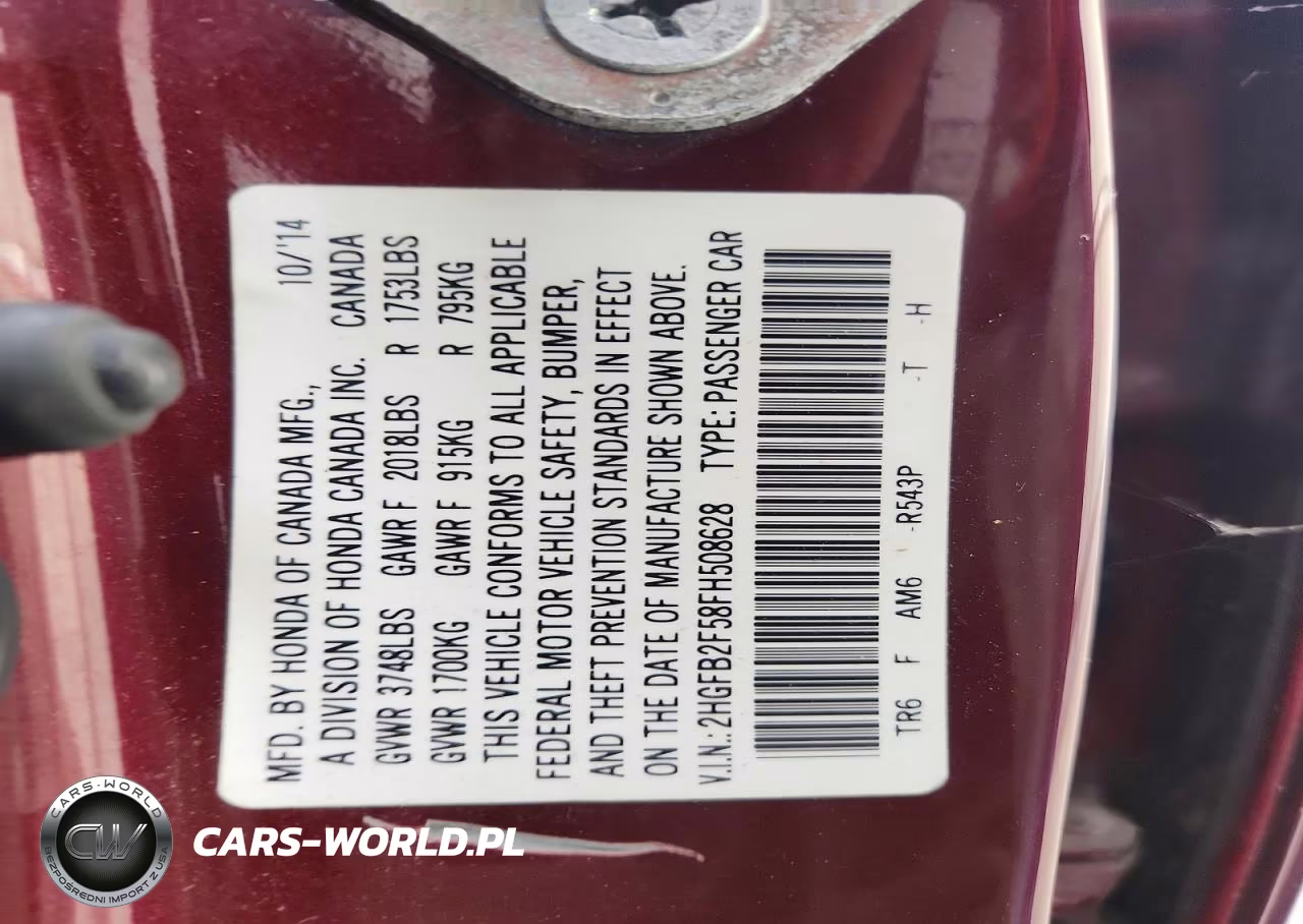 2015 Honda Civic Lx VIN:2HGFB2F58FH508628 - 12