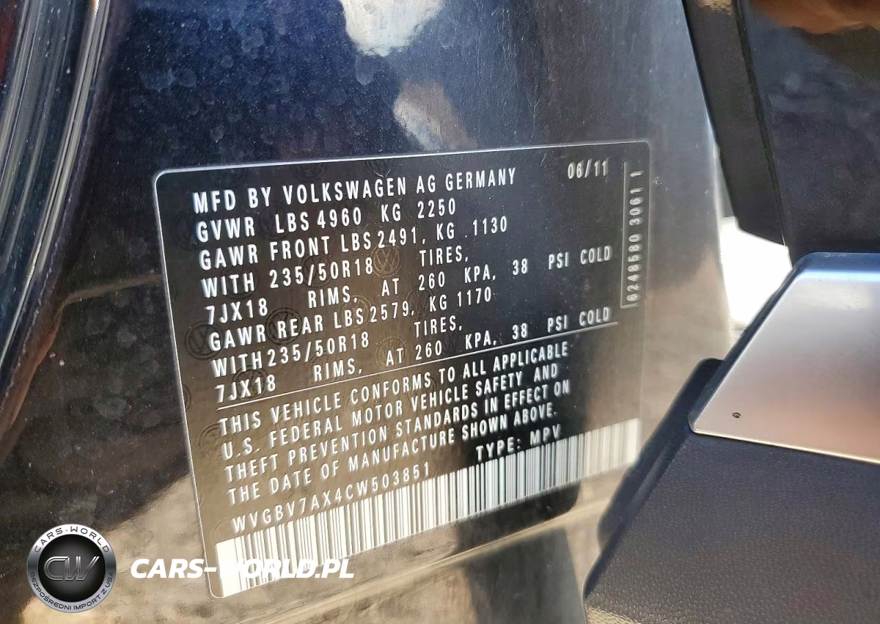 2012 Volkswagen Tiguan S VIN:WVGBV7AX4CW503851 - 13