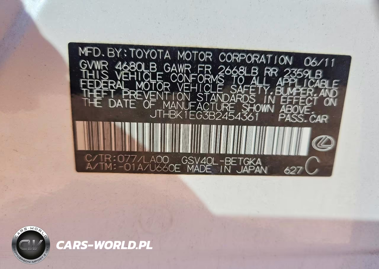 2011 Lexus Es 350 VIN:JTHBK1EG3B2454361 - 13