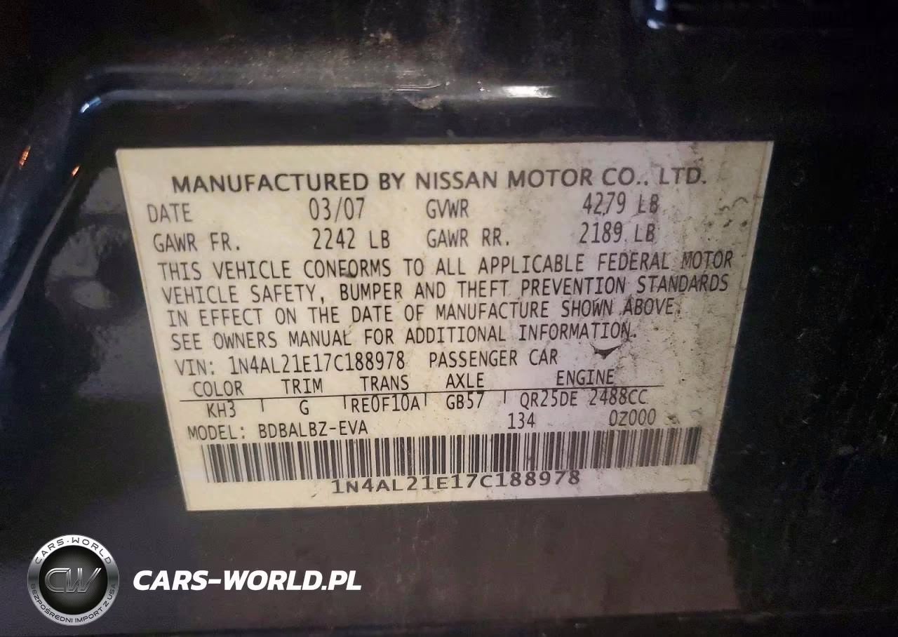 2007 Nissan Altima 2.5 VIN:1N4AL21E17C188978 - 12