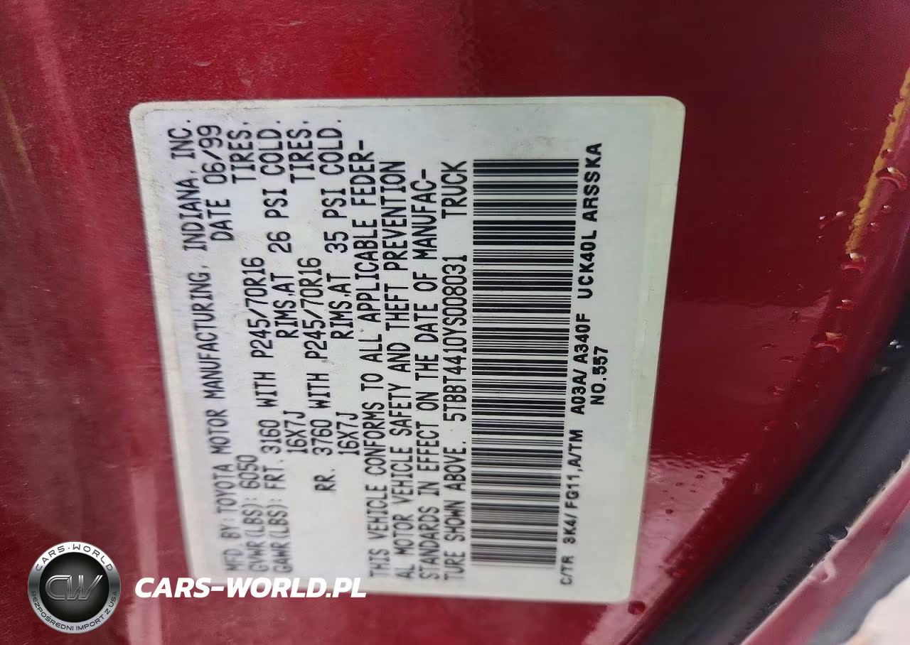 2000 Toyota Tundra Sr5 VIN:5TBBT4410YS008031 - 12