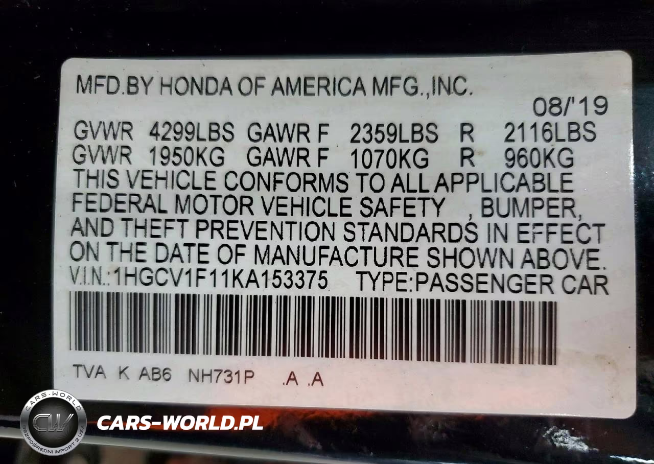 2019 Honda Accord Lx VIN:1HGCV1F11KA153375 - 12