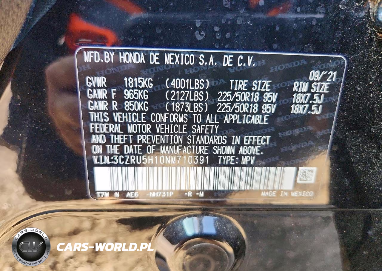 2022 Honda Hr-V Sport VIN:3CZRU5H10NM710391 - 12