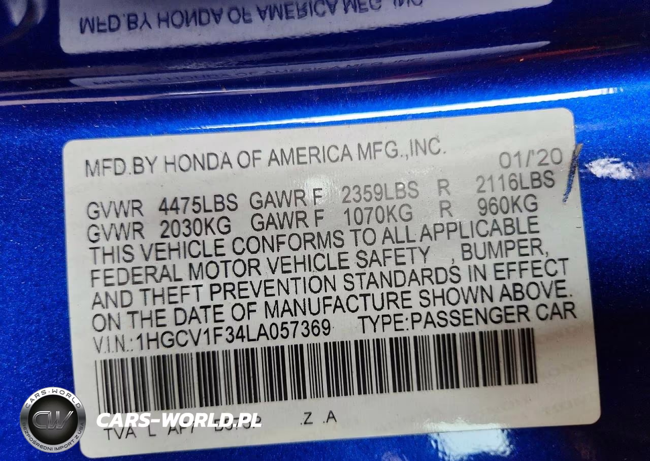 2020 Honda Accord Sport VIN:1HGCV1F34LA057369 - 13