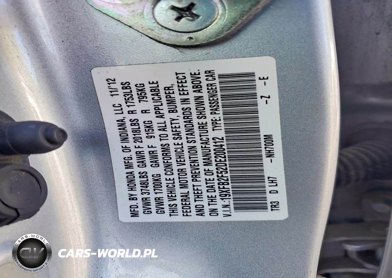 2013 Honda Civic Lx VIN:19XFB2F52DE200412 - 13