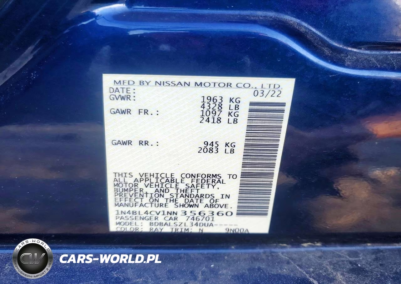 2022 Nissan Altima Sr VIN:1N4BL4CV1NN356360 - 12