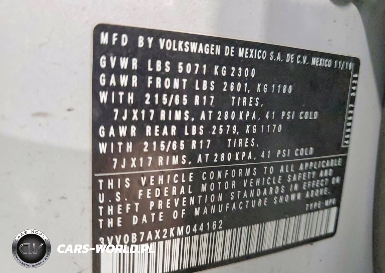 2019 Volkswagen Tiguan S VIN:3VV0B7AX2KM044162 - 14