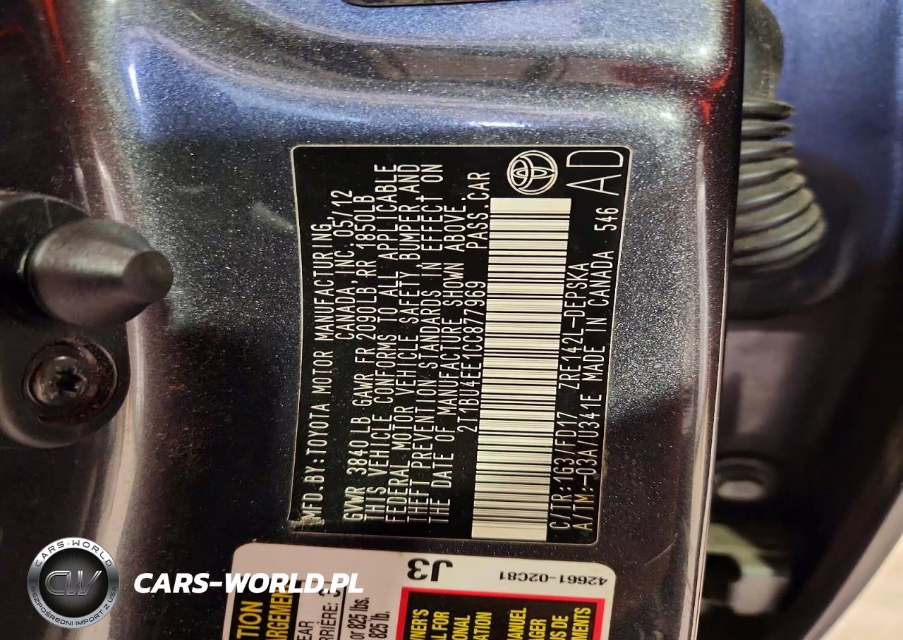 2012 Toyota Corolla S VIN:2T1BU4EE1CC877969 - 12