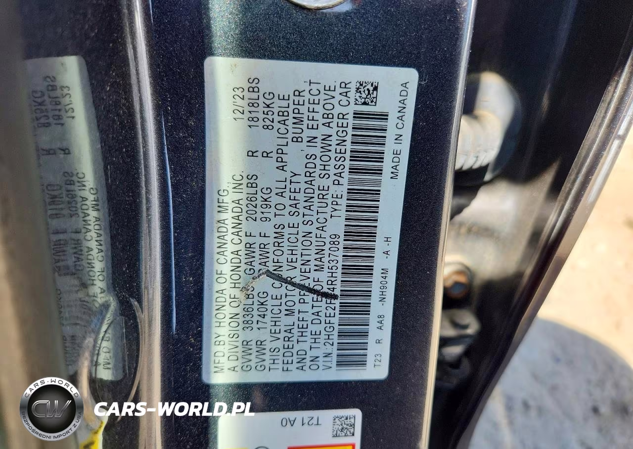 2024 Honda Civic Lx VIN:2HGFE2F24RH537089 - 12